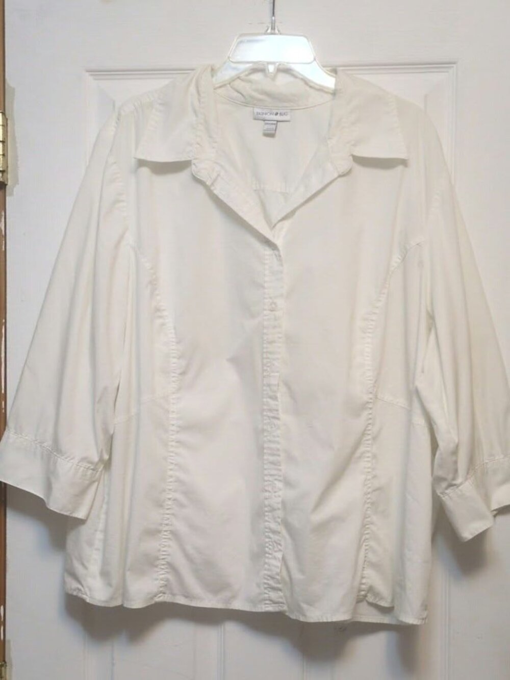 Fashion Bug Plus Sz 26/28W White Button Up Blouse 3X 4X Cotton Bl Career Classic